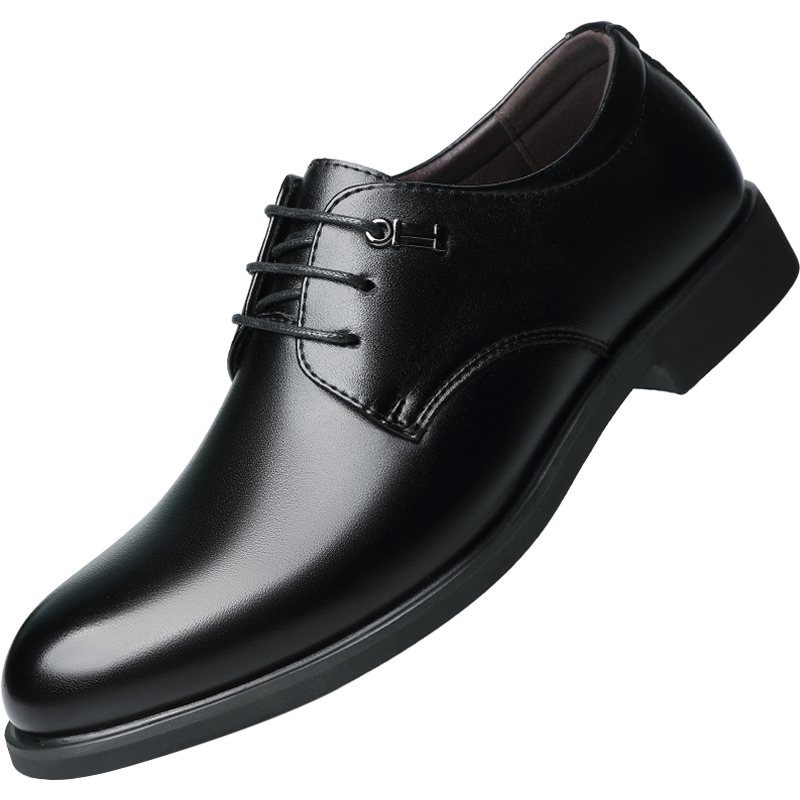 BEIOUTU Men's Leather Shoes, Business Formal Shoes, Wedding Work Low-Top Durable Lace-Up Shoes for Men, 173 Black, Size 44