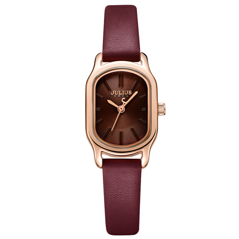 Julius Women's Watch, Fashionable Square Design, Simple And Elegant, Student Quartz Waterproof Ladies' Watch, Wine Red Color JA-1112D
