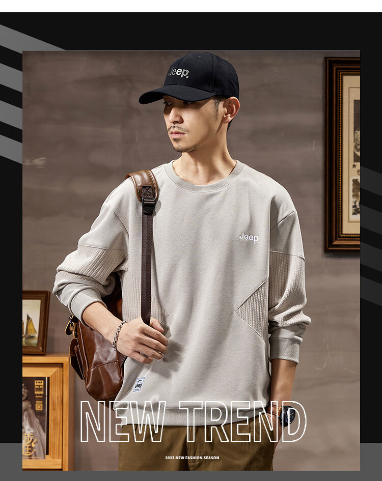 JEEP Heavyweight High-End Sweatshirt for Men, Spring And Autumn 2026, Loose-Fitting Trendy Sweatshirt, Casual Men's Sportswear, Long-Sleeve Top 1