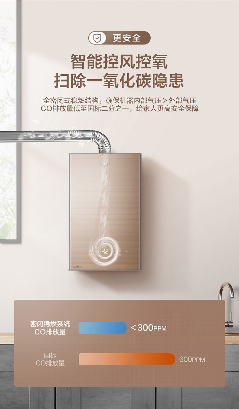 38598-海尔(Haier)16升燃气热水器天然气水伺服恒温密闭稳燃舱全面屏玻璃面板家用JSQ31-16KL5(12T)U1 以旧换新-详情图