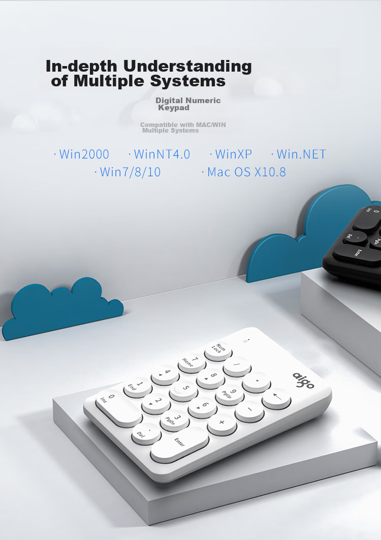 Aigo N18MAX White Digital Keyboard, Wireless 2.4G, Scissor Foot Structure, Compatible with Laptops And Desktops, for Finance, Cashier, And Securities Counters, Small Keyboard 2