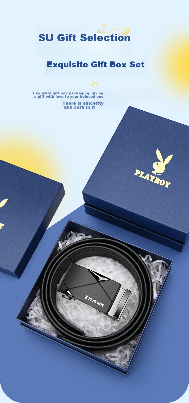 PLAYBOY Gift Box Belt, Men's Top-Grain Leather Automatic Buckle Genuine Leather Waistband Practical Trouser Belt, Birthday Gift for Boyfriend Or Father 4