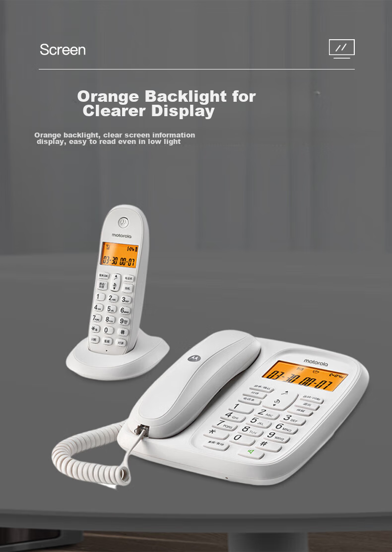Motorola Digital Cordless Telephone, Wireless Landline Phone, Parent-Child System with Three Handsets, for Office And Home Use, Chinese Display, Free Installation And Maintenance Set CL103C (Black) 8