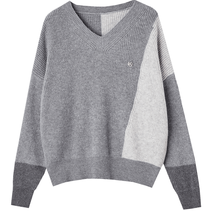 Dme Colorblock V-Neck Drop Shoulder Long Sleeve Knit Sweater Women's Top 2025 Winter