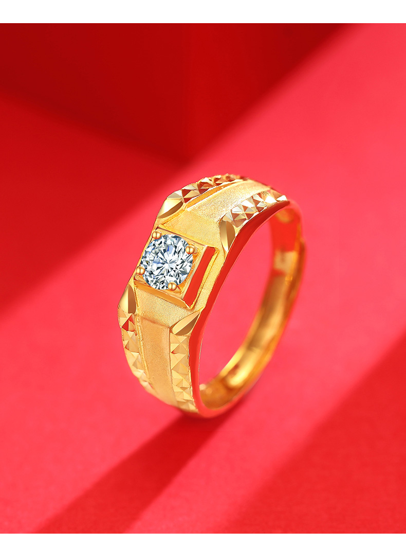 劳梭(lossot) 璀璨大气999足金黄金戒指男士款活口镶锆石求婚订婚结婚