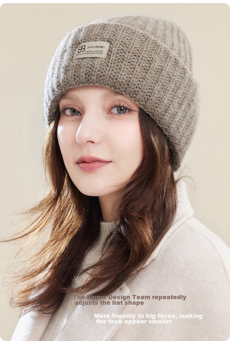 JIUMU Pure Wool Warm Knit Hat, Autumn And Winter Knitted Cap, Cold Hat, Winter Hat, Outdoor Ear Protection Cold-Resistant Cap for Women in Winter 6