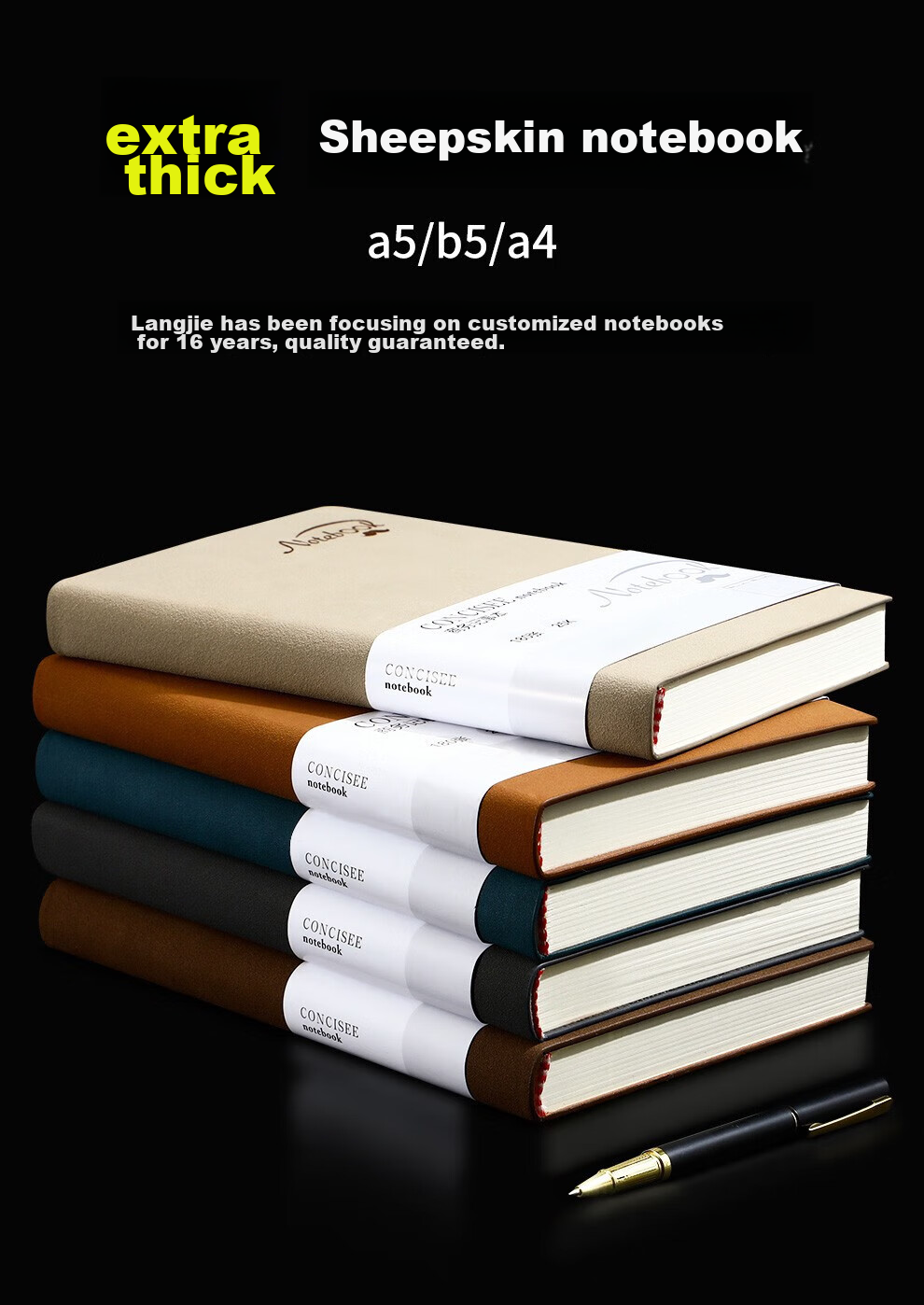 Longe 360-Page Thickened Notebook, Business Sheepskin Journal, Leather Diary, Notepad, Stationery, Meeting Record Book, Customizable Logo, A5 Light Gray 1