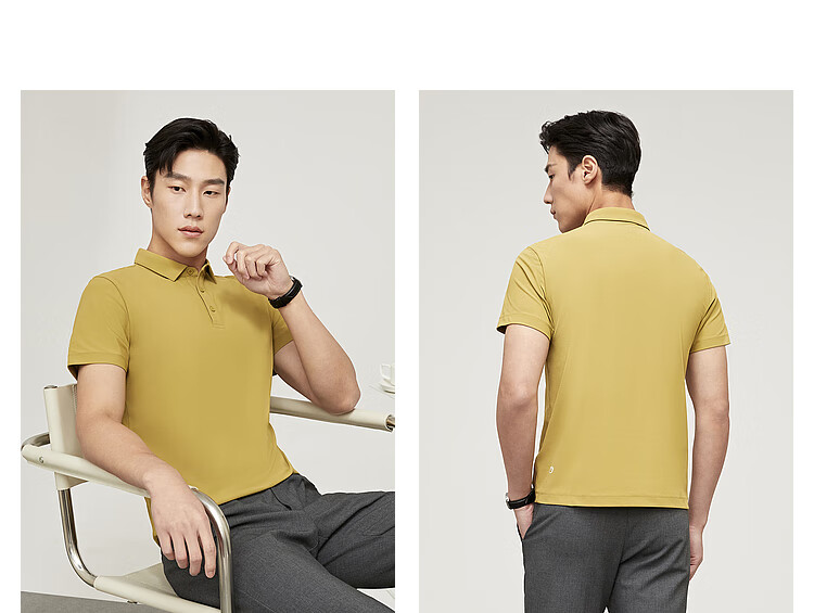 YOUNGOR [Sun Protection + Cool Feeling] 26 Solid Color Moisture-Wicking Breathable Short-Sleeve Polo Shirt, Navy Blue, M 9