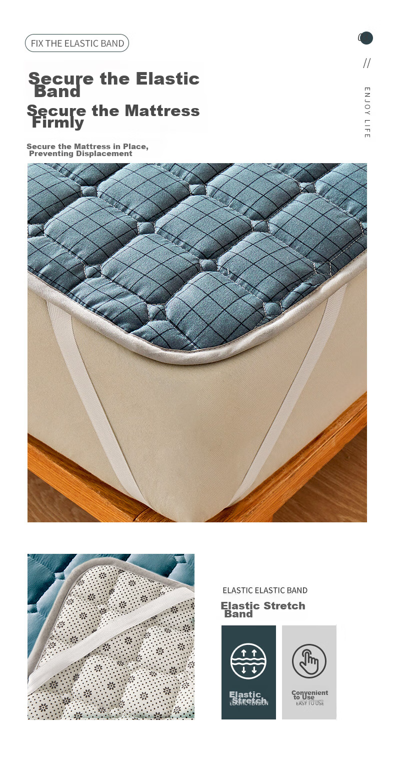 Grace Mattress Pad, Soft Bedding, Non-Slip, Foldable, Student Bed Mat, Blue, 1.8m 9