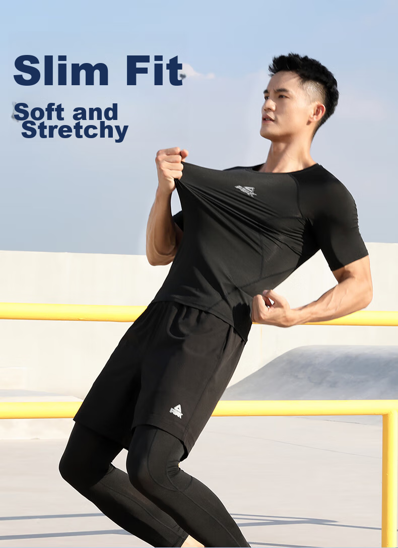 PEAK Fitness Clothing Set for Men, Quick-Dry Shirt, Sweat-Wicking And Breathable, High-Elasticity Badminton Training Three-Piece Set, Black 4