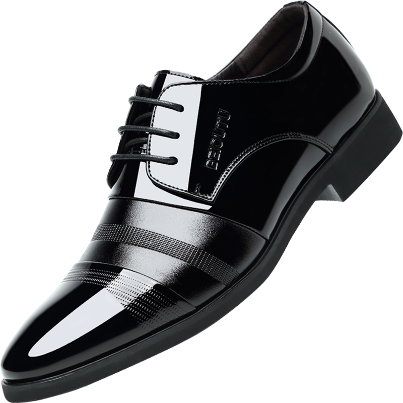 BEIOUTU Men's Formal Leather Shoes, Glossy Fashionable Comfortable Wear-Resistant Soft Surface Shoes for Men, 6708 Black, Size 40
