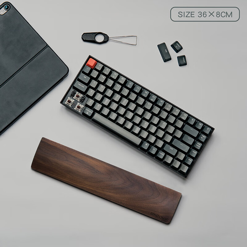 EXCO Walnut Wood 87-Key Solid Wood Keyboard Tray Mechanical Keyboard Handrest Computer Palm Rest Mouse Pad Wrist Support Gaming Wooden Wrist Rest 84-Key Large Size 9543 12