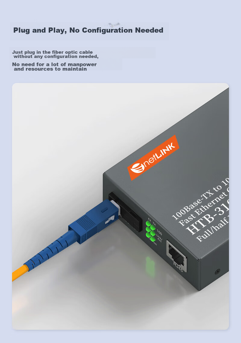 NetLINK HTB-3100A, 100Mbps Single-Mode Single-Fiber Optical Transceiver, Optoelectronic Converter, A Port, 0-25KM Range, One Unit 5