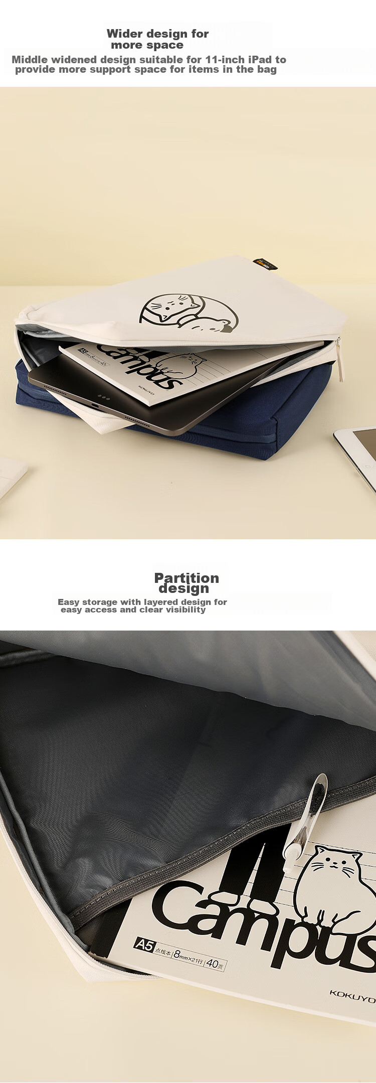 KOKUYO Noritake Collaboration Inner Bag, IPad Storage Case, Suitable for 11-Inch Apple Tablet, Tutoring Bag, White, 1 Piece, WSG-BB2X01W 3