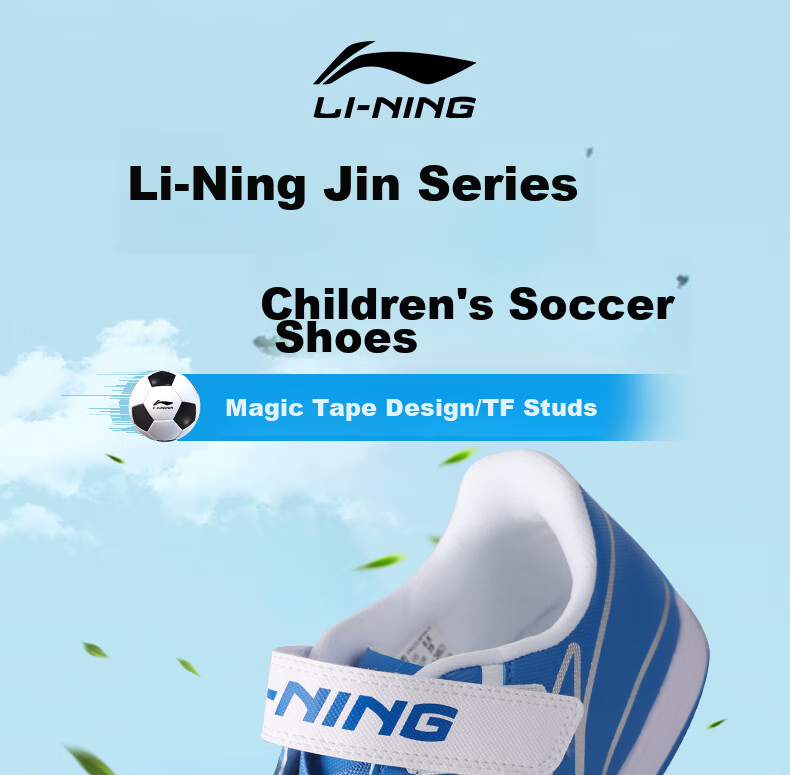 Li-Ning Children's Soccer Shoes for Ages 6-12, Molded Studs TF Professional Training Shoes for Elementary School Students, Big Kids Boys And Girls Velcro Sneakers Size 31 1