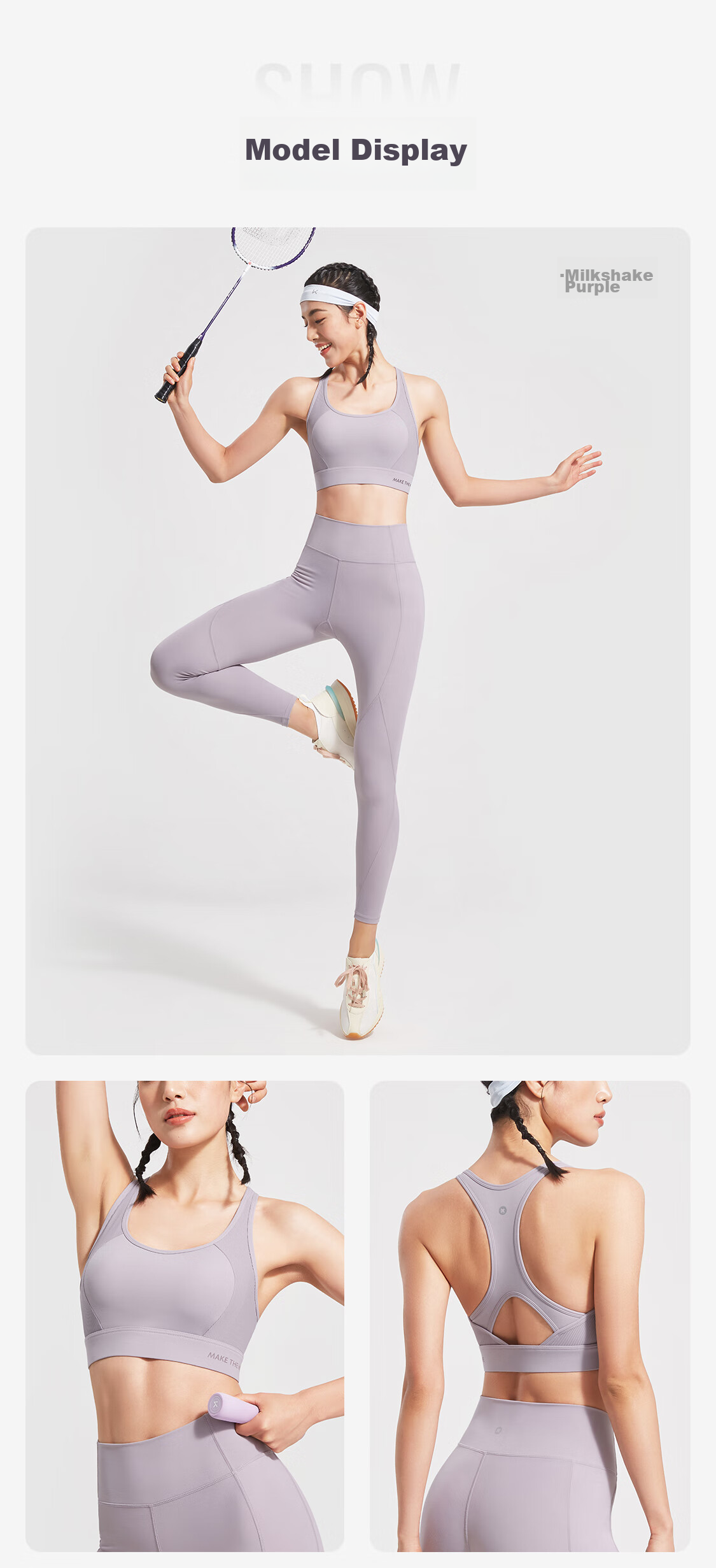 Keep High-Intensity Sports Bra, Anti-Sagging, Side Support, Training Bra for Running, Summer Wear, Shock-Absorbing, Milkshake Purple, M 11