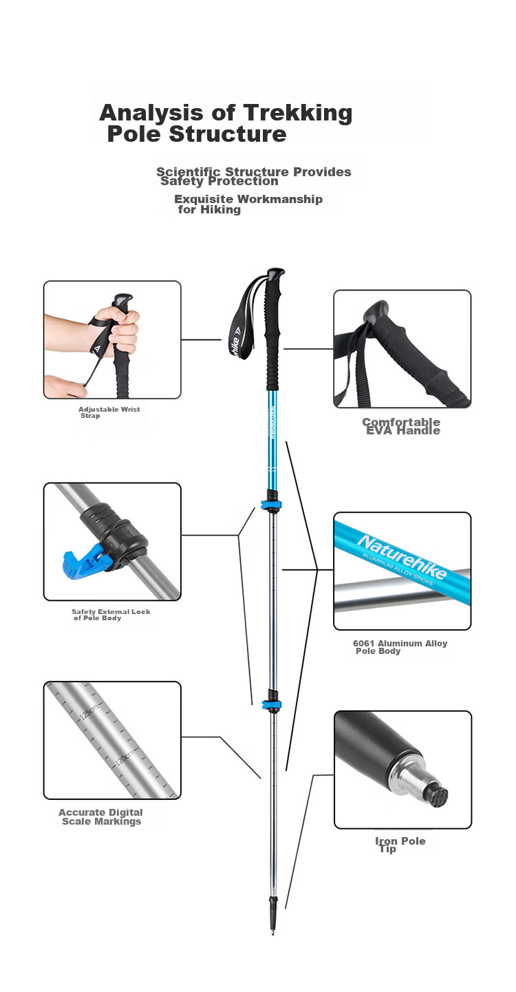 Naturehike Noke Qingxue Base Outdoor Children's Trekking Pole, Telescopic Hiking Pole for Men And Women, Ultra-Light Aluminum Alloy Pole, Black 3