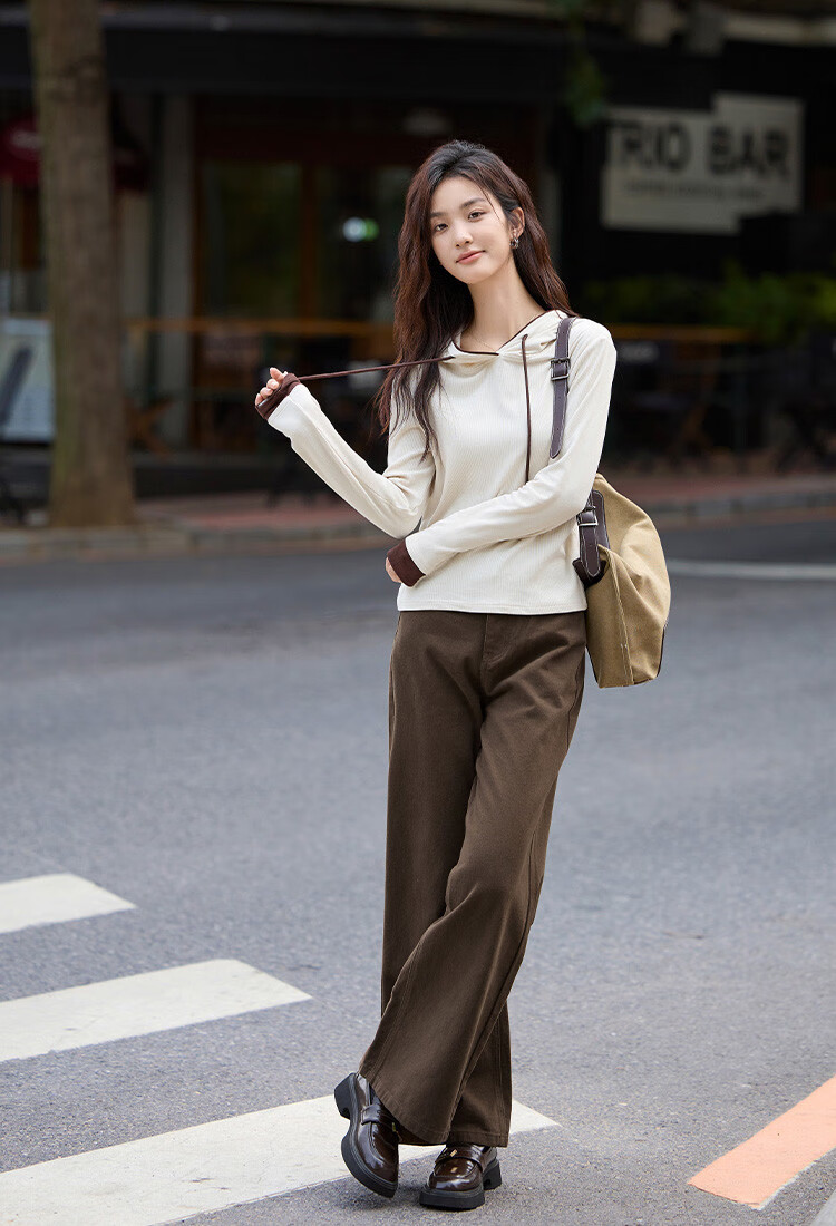 Dme [Retro Coffee Long Pants] Winter Versatile Retro Casual Light Version Jeans for Wome 6