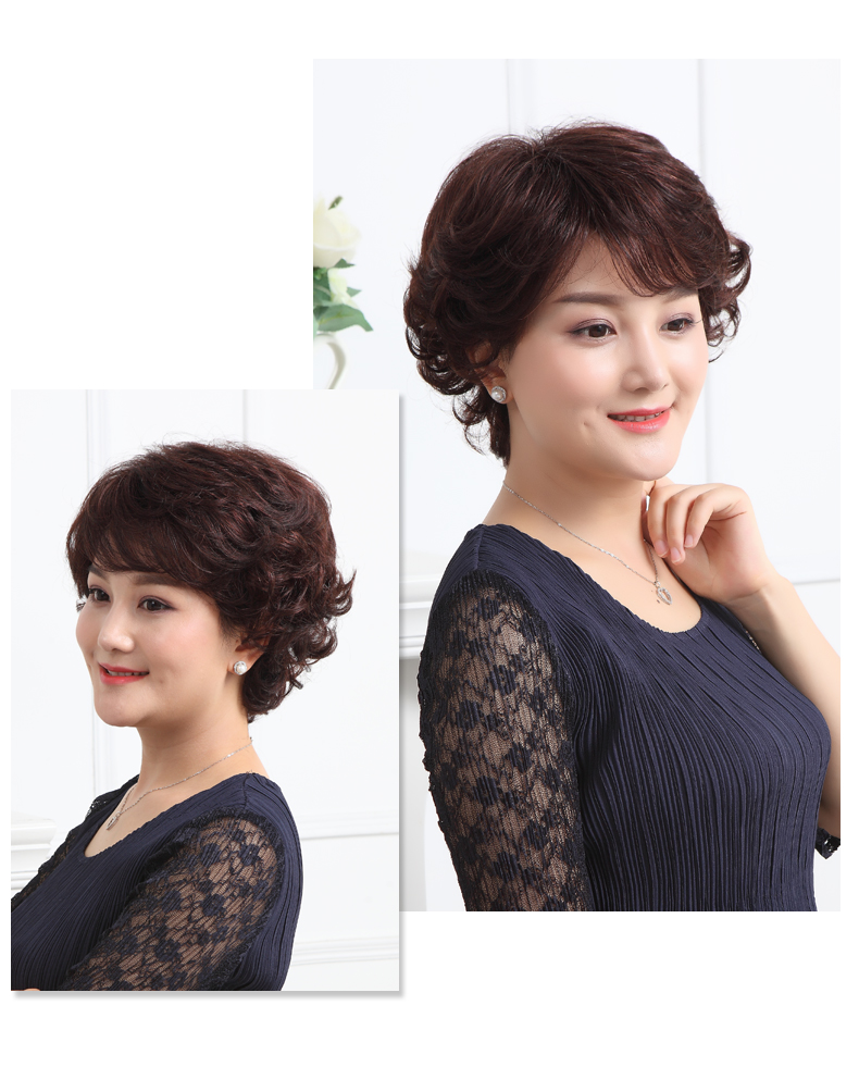 Baisitang Women's Short Wig Full Head Covering Short Curly Hair Wig for Middle-Aged And Elderly Mothers, One Size Fits All (Dark Brown) 6