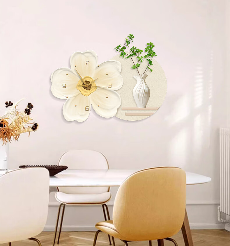 Mao Jiu Jiang Restaurant Decorative Painting Cream Style Living Room Clock Dining Room Wall Art Flower Realistic Artificial Green Plant Creative Wall Mural 10