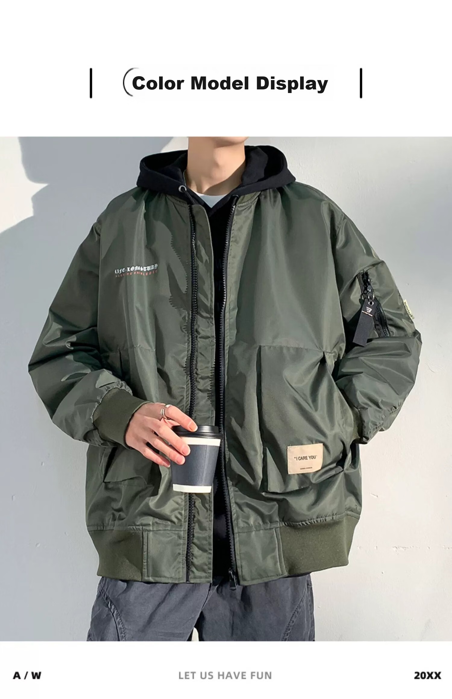 Dingfengbaoluo Outdoor Hiking Windbreaker Jacket for Men, Spring Loose Fit Windproof Casual Coat MYY740 Black Size M 15