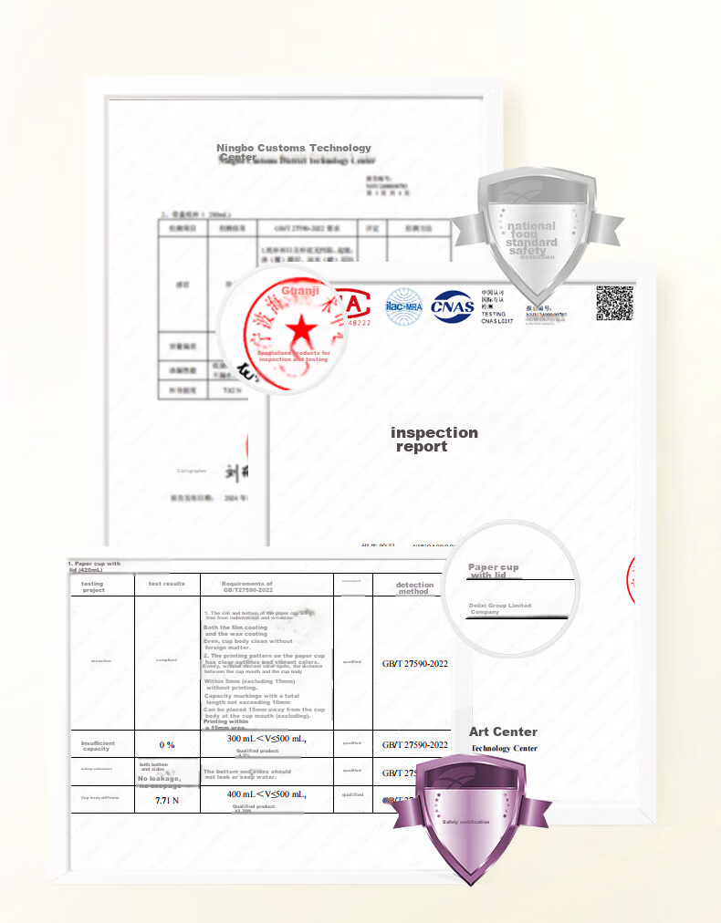 Deli 280ml Paper Cup with Lid/milk Tea Beverage Cup/coffee Cup, Disposable Double-Layer Thickened Water Cup, 50 Sets, LL216 12
