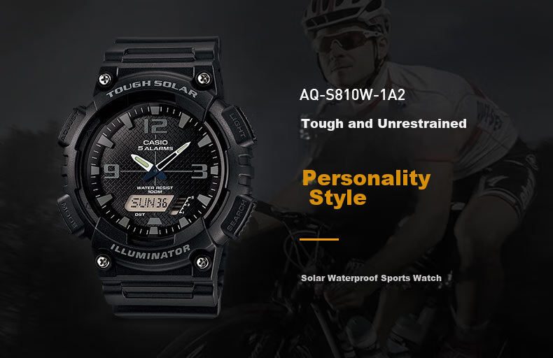 Casio Men's Sports Multifunctional Dual Display Waterproof Solar-Powered Electronic Watch, Student Gift AEQ-110W 2