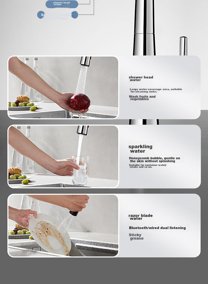 HEGII Kitchen Faucet, Seamless Pull-Out Multifunctional Sink Rotating Hot And Cold Water Tap HMF928-412 13