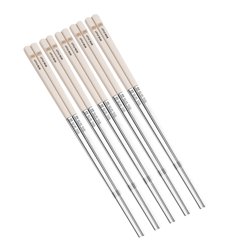 GuofengG 316 Stainless Steel Chopsticks, Non-Slip Heat-Resistant Anti-Mold Household Public Chopsticks Cartoon Tableware Bear Chopsticks 5 Pairs Set
