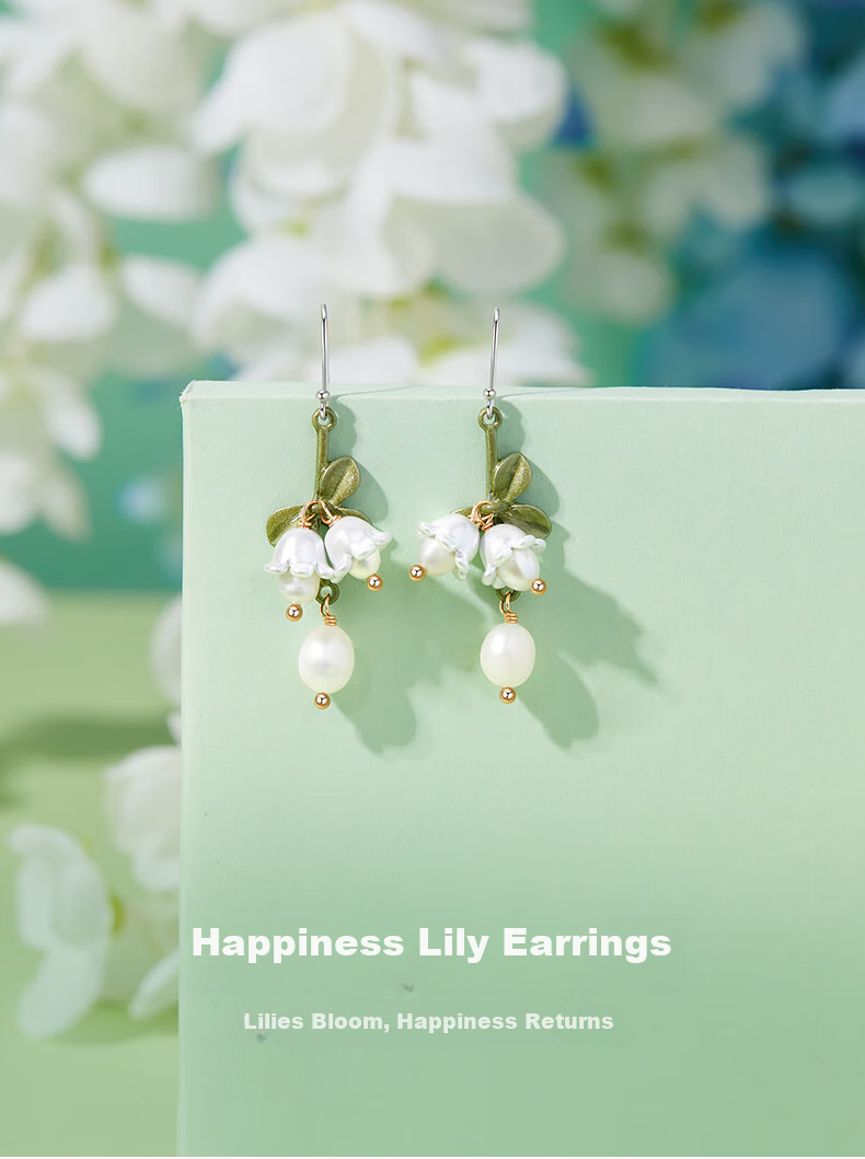 MOLADY Pearl Earrings for Women, 2026 New Style Silver Needle Lily of The Valley Earrings, Gift for Best Friends' Anniversary Birthday Present for Girlfriend Or Wife 1