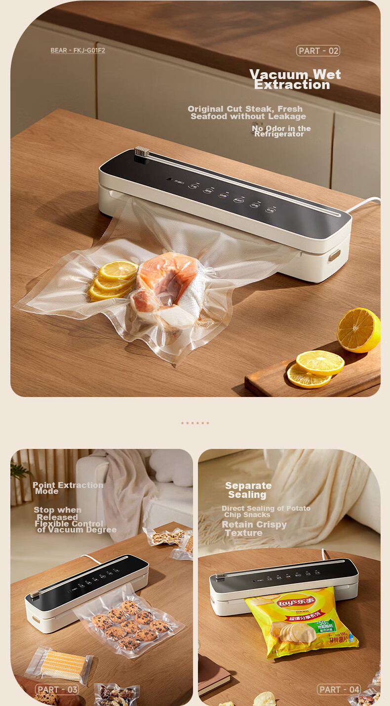 Bear Vacuum Sealing Machine, Home And Commercial Fully Automatic Vacuum Sealing All-In Machine, Dry And Wet Dual-Use Vacuum Sealer Packaging Machine FKJ-G01F2 19