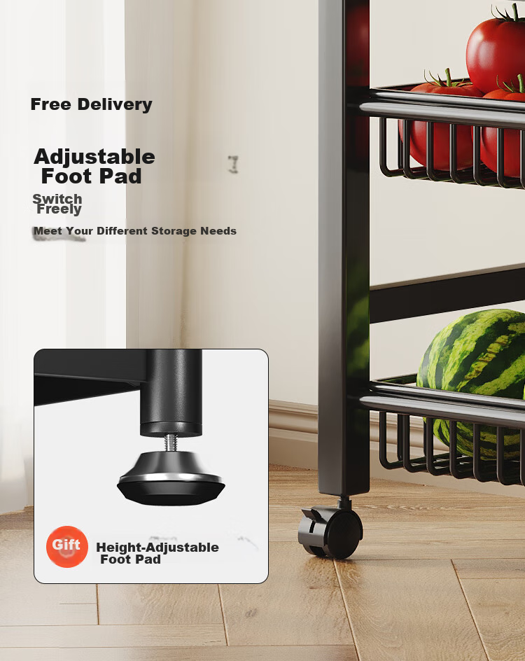 QIAONAMEI Kitchen Storage Rack, Floor-Standing Multifunctional Microwave Organizer, Utensil And Vegetable Storage Shelf, QNM6390-BK 17