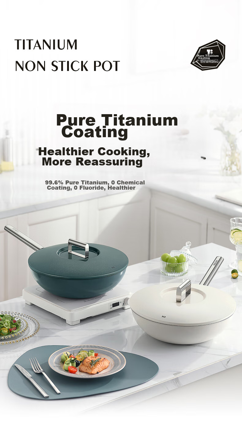 DES LON (DESLON) Titanium-Containing 99% Non-Stick Wok, No Coating, Home Use, Smokeless, Flat Bottom, Suitable for Gas Stove And Induction Cooker, Non-Stick Frying Pa 2
