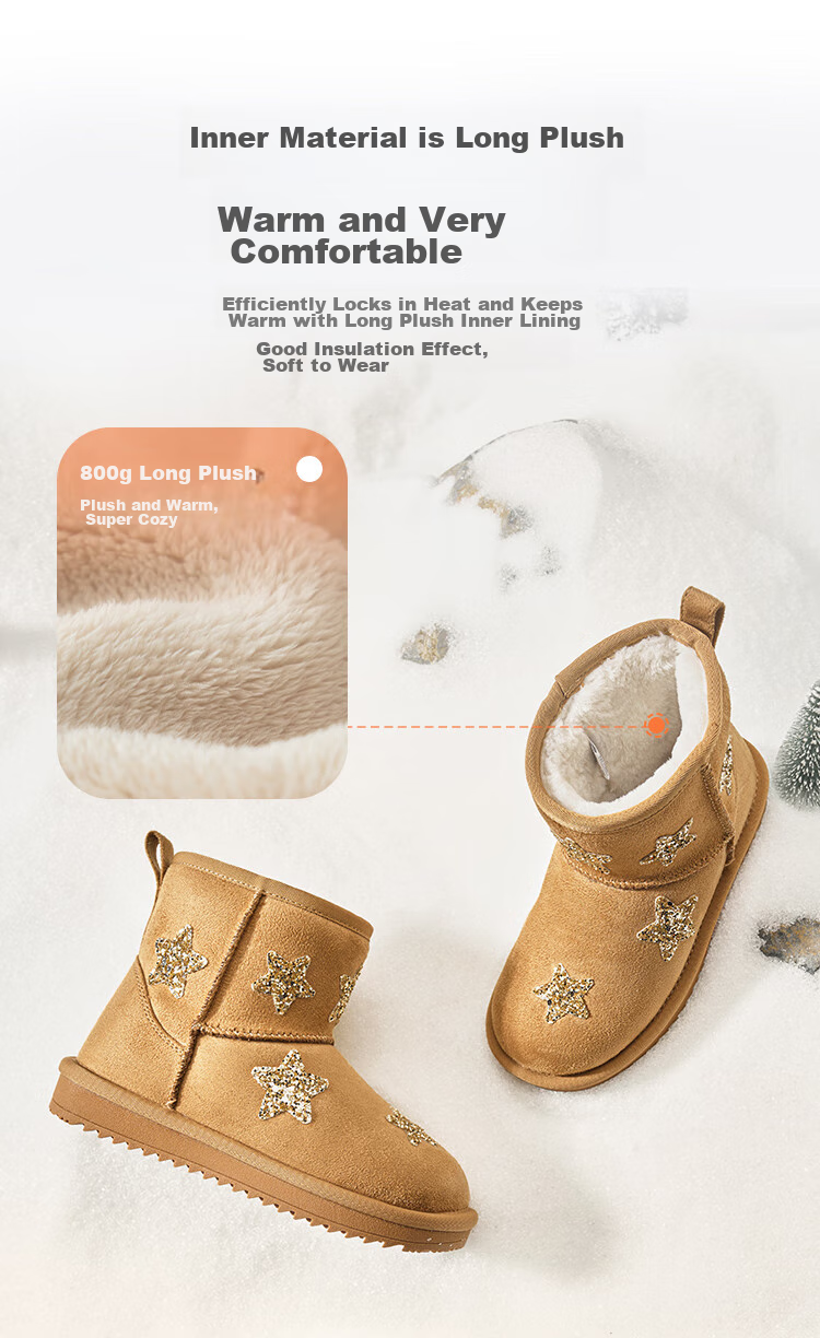 BALABALA Children's Snow Boots, Girls' Fleece-Lined Mid-Calf Boots, Winter Boots, Non-Slip Cotton Boots 4