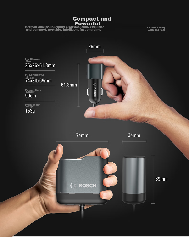 BOSCH PS500 Car Charger Cigarette Lighter Power Supply Dual/Three Multi-Functional USB Fast Charging 12/24V 20