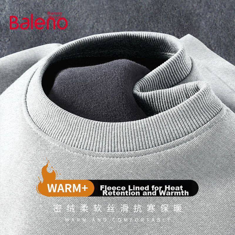 Baleno Sweatshirt for Men, Winter Trendy American Retro Round Neck Men's Jacket, Loose Thick Fleece-Lined Warm Youth Long-Sleeve