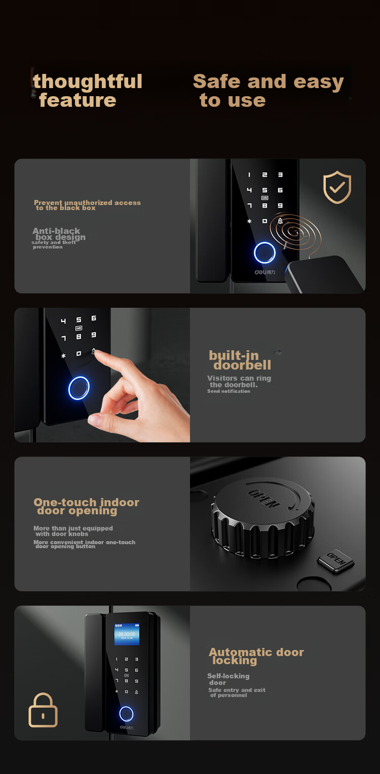 Deli Glass Door Lock, Smart Door Lock with Password, Office Fingerprint Lock, Intelligent Lock, Access Control Lock, Attendance Lock, Mini-Program Management AL100 (Frameless Glass Doors) 3