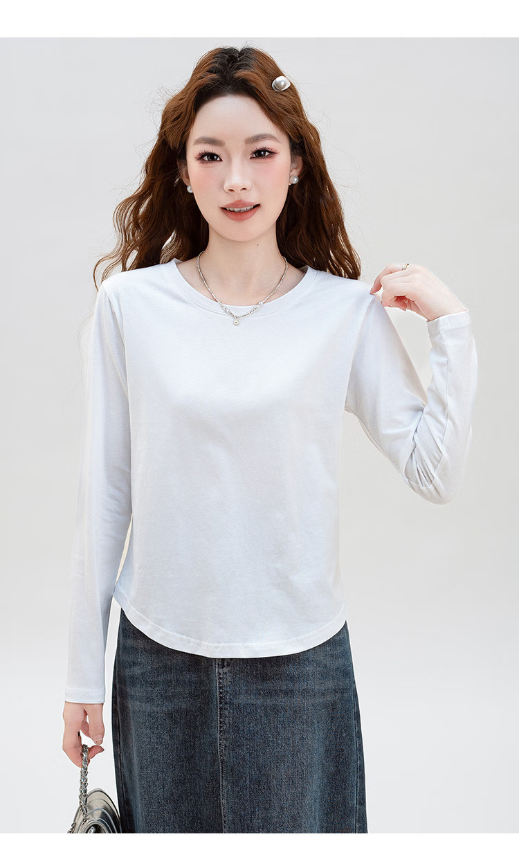 NOME Autumn And Winter New Round Neck Slim-Fit Long-Sleeve T-Shirt for Women, Body-Hugging Waist-Cinching Base Layer Inner Wear, White, XL 9