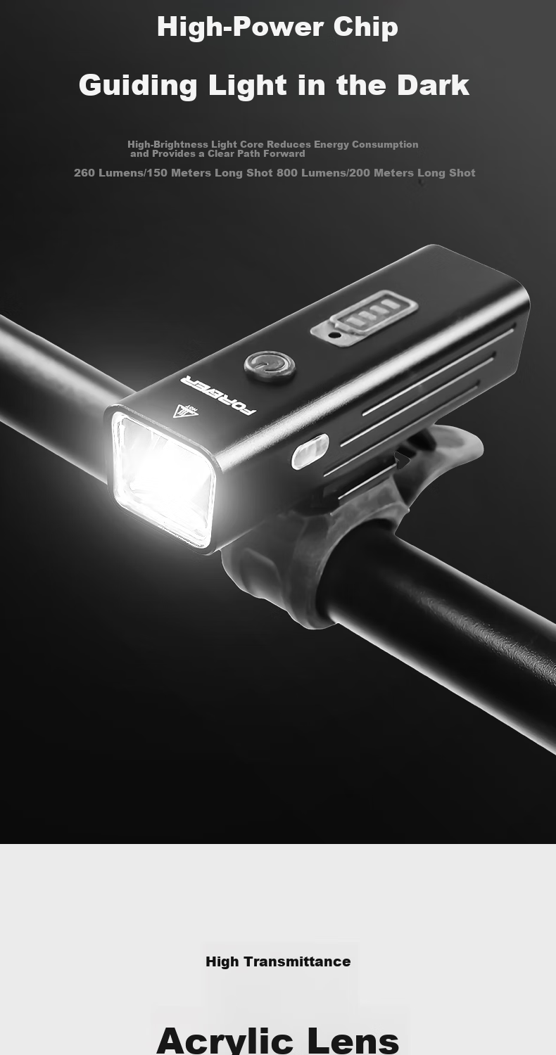FOREVER Bicycle Front Light, Night Riding High Beam Flashlight, Rechargeable with 800 Lumens, 4 Light Modes, 2400mAh Battery 7