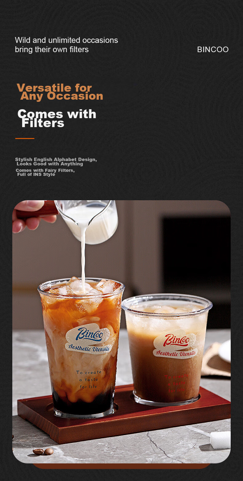 Bincoo Glass Coffee Cup, Iced Americano Cup, Dirty Ice Latte Cup, Cold Drink Summer Ins Transparent Cup, Can Be Placed in Dishwasher 7