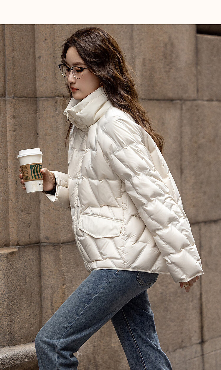 Dme [Xueyu Manyou] Winter Lightweight 90% Duck Down, Geometric Squeeze Fabric, Concealing, Warm, Short Women's down Jacket 16
