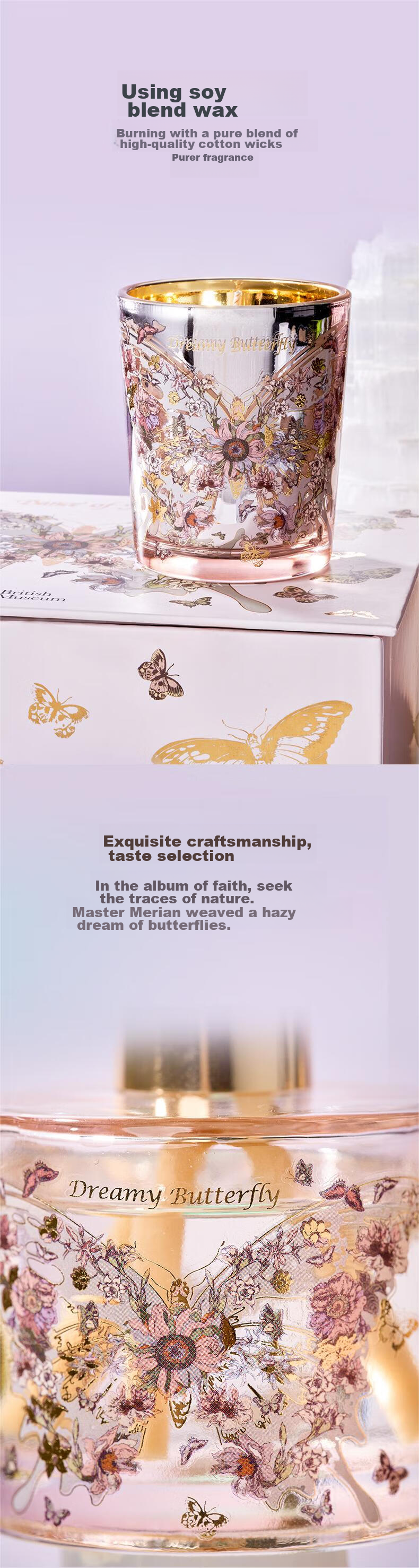 Dayingbowuguan Birthday Butterfly Dream Bedroom Fragrance Candle Gift Box Diffuser, Scented Gift for Girlfriend, Back-To And Mid-Autumn Festival Present, Harmonious Aroma 3