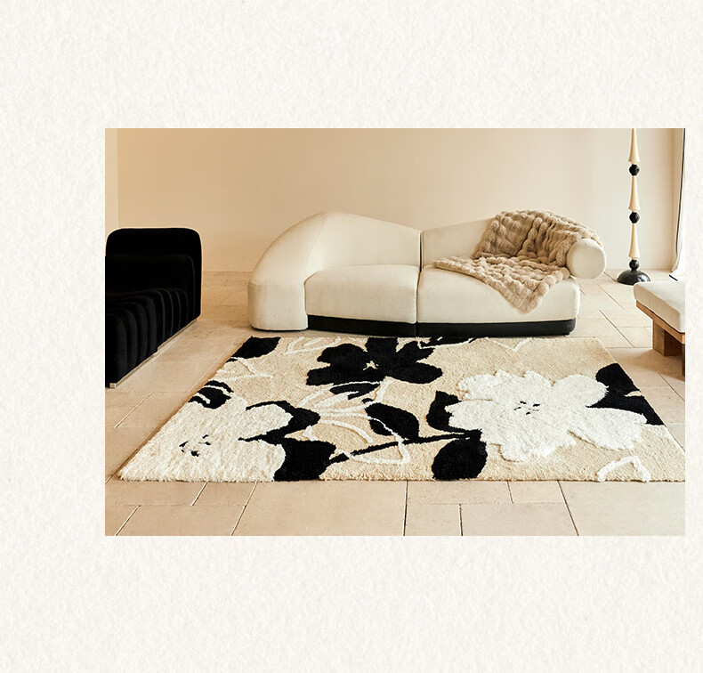 Keecy Cream Style Living Room Carpet Soft French Light Luxury High-End Bedroom Bedside Creative Long Pile Rug 2