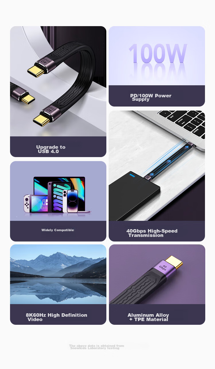 Snowkids USB4.0 Thunderbolt 4 Data Cable, 8K HD Dual-Head TypeC Male to Female, High-Speed 40Gbps, Suitable for Apple 15~17 Series Phones, Hard Drive Enclosures, Computers, Full-Function Cable 4