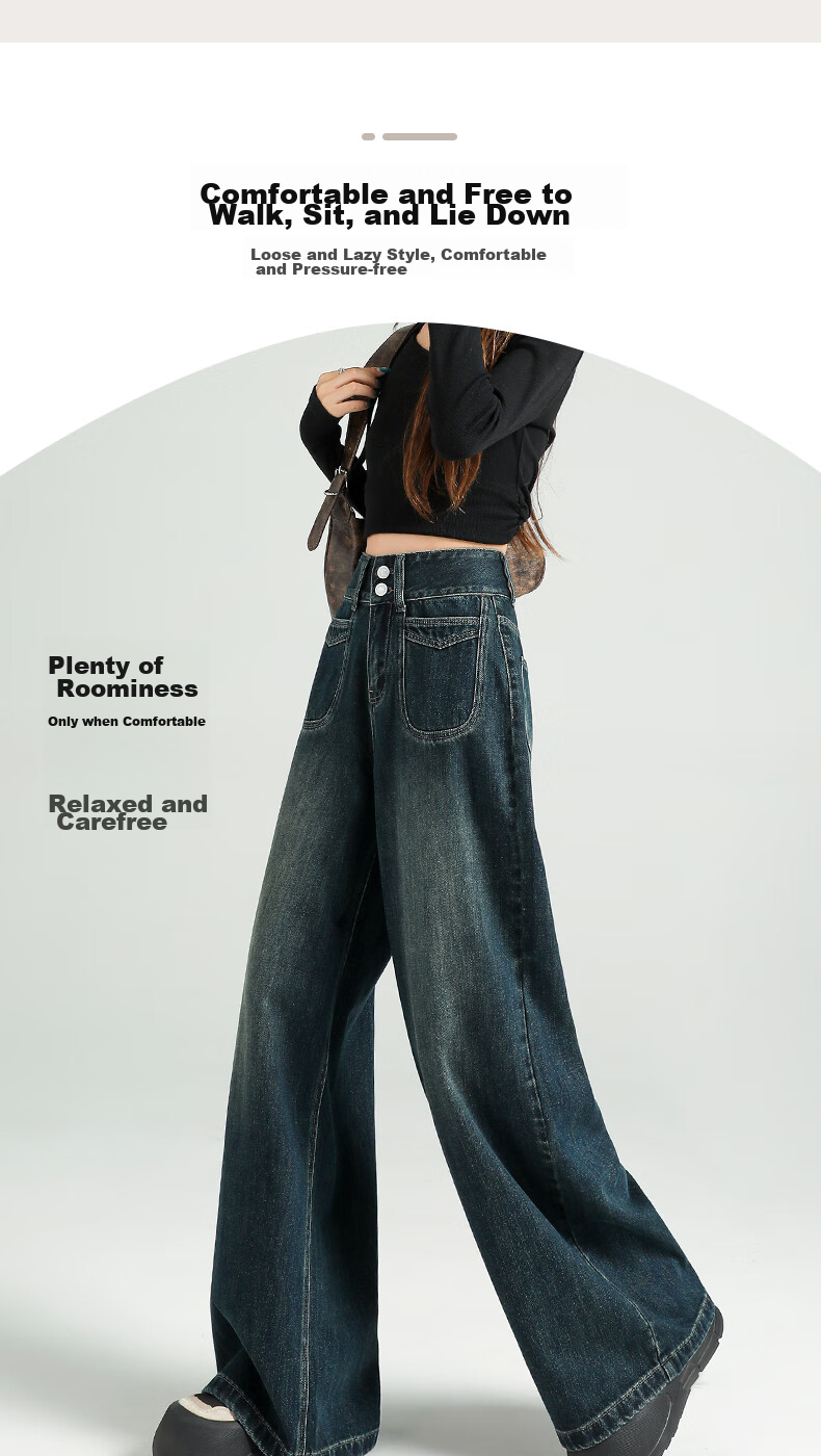 Ziyouxi Wide-Leg Jeans for Women, Autumn 2025 New Style, High-Waisted Slimming Loose-Fitting Draping Casual Straight-Leg Pants 5
