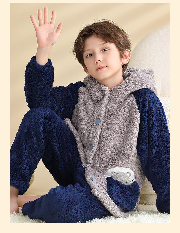 LangSha [Long Plush] Children's Pajamas, Boys' Home Wear Set, Autumn And Winter Style, Thickened Warm Baby Home Wear Set 12