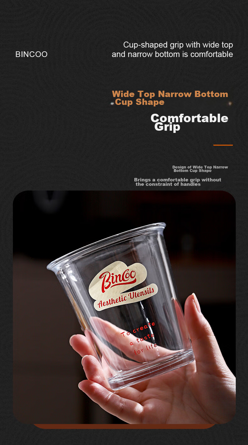Bincoo Glass Coffee Cup, Iced Americano Cup, Dirty Ice Latte Cup, Cold Drink Summer Ins Transparent Cup, Can Be Placed in Dishwasher 8