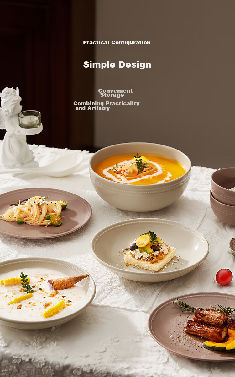 JD Jingzao Complete Dinnerware Set Ceramic Sea Sound 62-Piece Bowl and Plate Set Housewarming Gift 5
