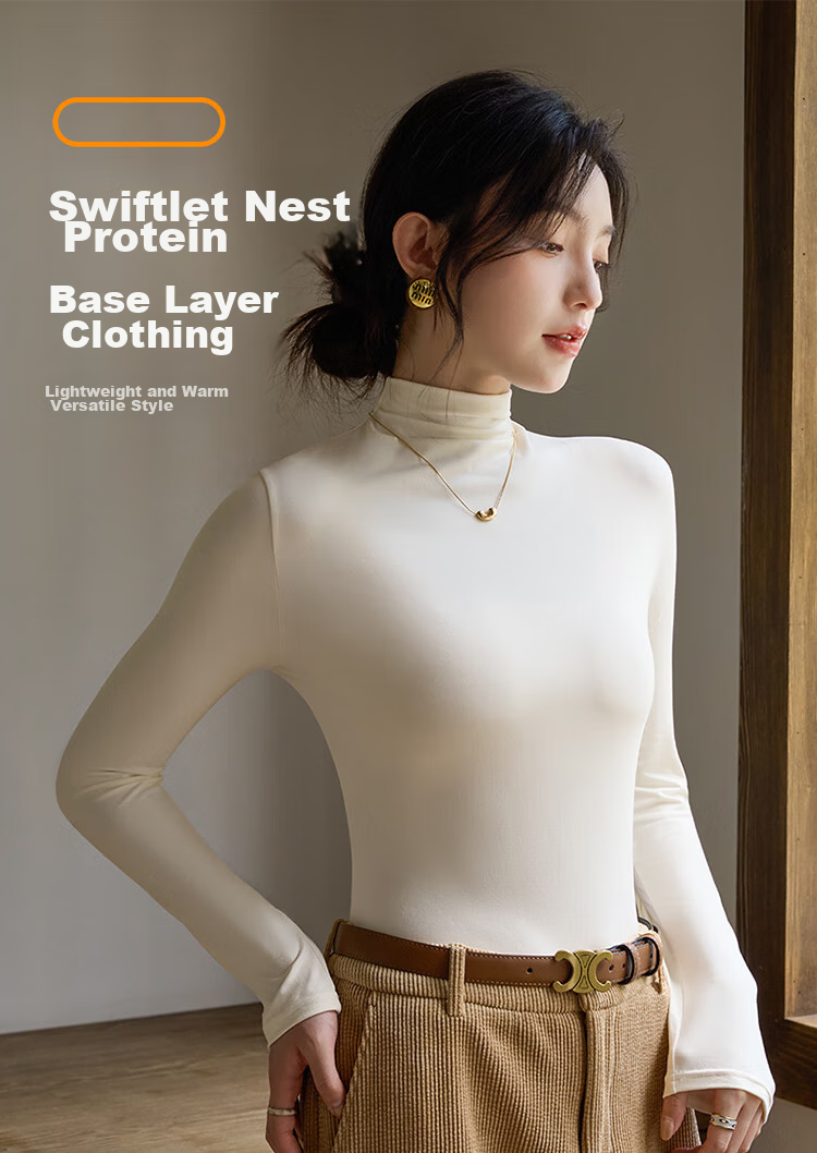 LangSha Turtleneck Base Layer for Women, Inner Wear, Warm, Form-Fitting, Spring And Summer, Antibacterial, Anti-Mite, Black Long-Sleeve T-Shirt, Brushed Warm Top 1