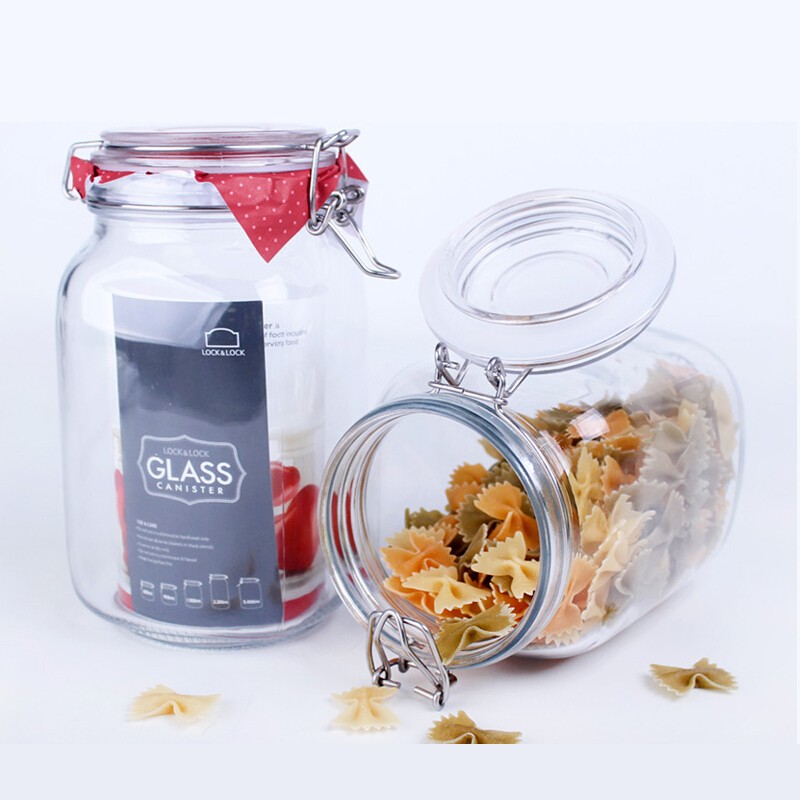 Lock & Lock Glass Storage Jar Set, Large Capacity Medicine Wine Bottle, Pickle Jar, Storage Container, Snack Jar, 1.5L*2
